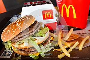 Large McDonalds Cheeseburger French Fries and Coke